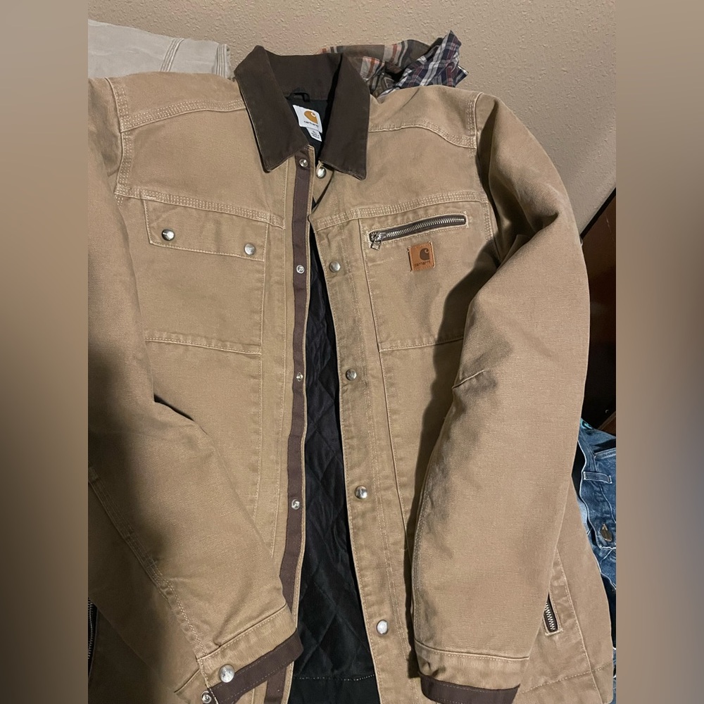 Carhartt J285 FRB Multi-Pocket Sandstone Jacket Quilt Lined Mens Size Large Tall